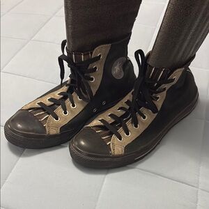 Classic Converse Black canvas and Tan suede High-Top Sneakers size 10